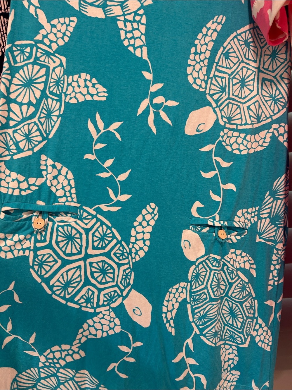 3 Tori Richard Dresses - Navy Floral, Turquoise Turtle, Coral Floral (Sz. Med) - Picture 5 of 6